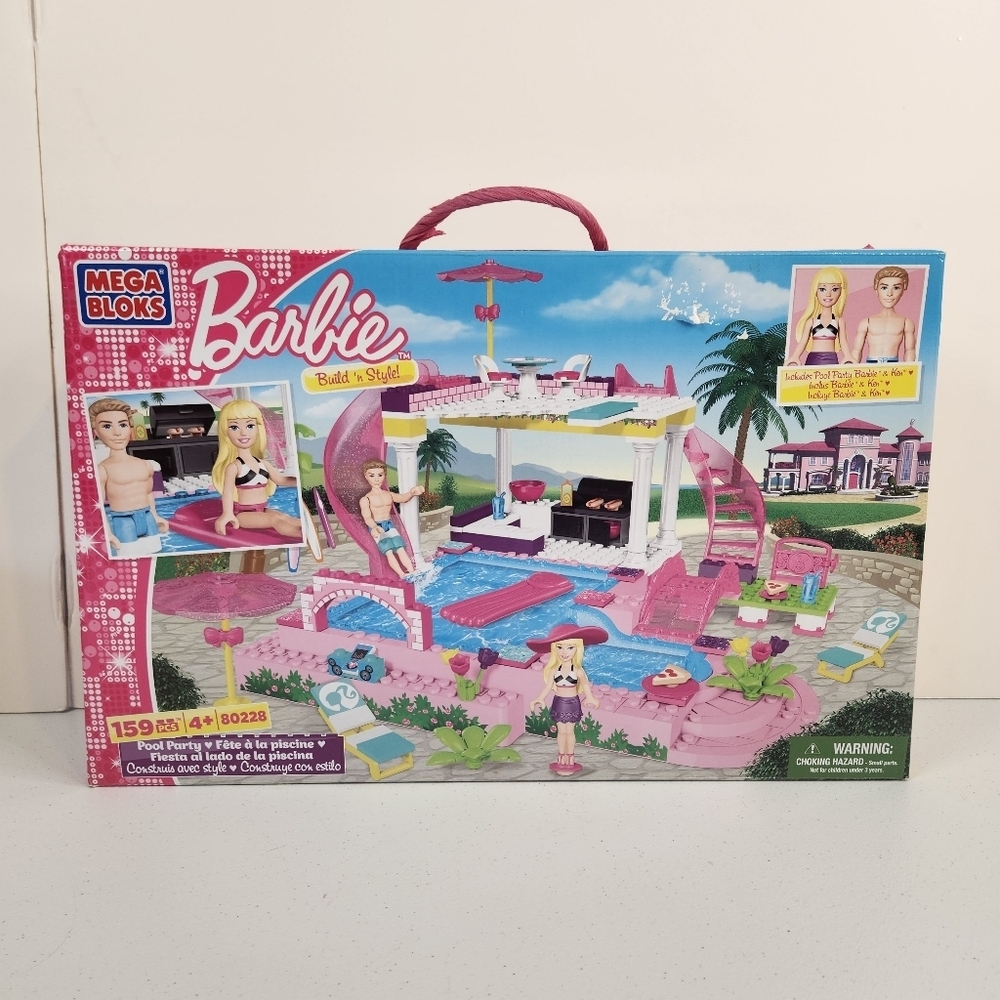 MEGA BLOKS Build N Style BARBIE POOL PARTY #80228 Multi-Level POOL & COMPLETE